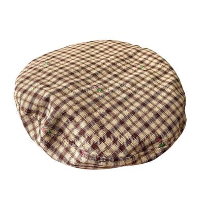 China Retro High Quality Military Cotton Checked Polyester Embroidered Women Checked Beret Hat for sale