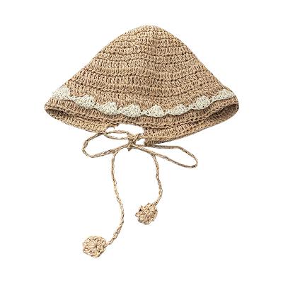 China Soft Floral Border Straw Hats For Women Gorras Sun Summer Character Beach Vacation Foldable Ribbon for sale