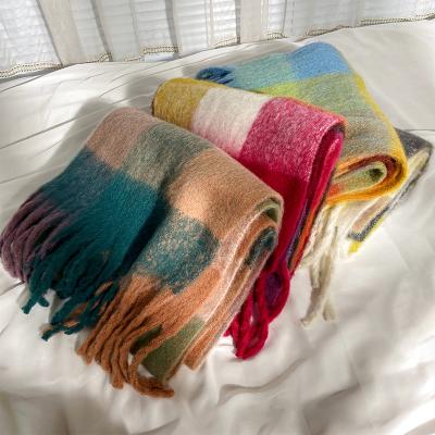 China High Quality Soft Checked Knitted Iridescent Warm Thick Pashmina Winter Shawl Long Scarf for sale