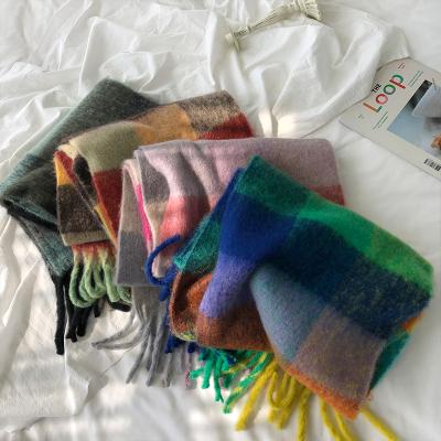 China High Quality Soft Checked Knitted Pashmina Iridescent Warm Long Cashmere Thick Shawl Winter Scarf for sale