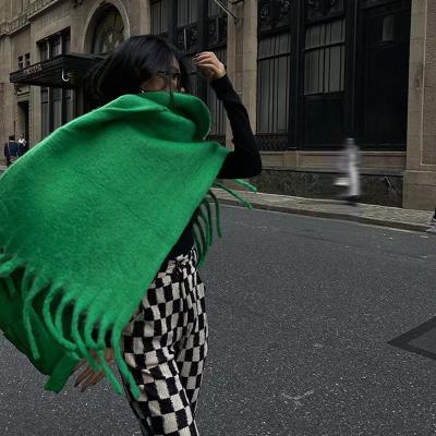 China Wool Women Winter Cashmere Soft Waxy Thick Soft Knitted Warm Green Shawl Scarf for sale