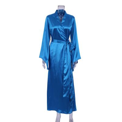 China QUICK DRY comfortable loose nc service home wom autumn and winter fashion cardigan nightgown color french elegant pure satin for sale