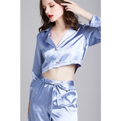 China Women's spring silk pajamas ice silk pajamas long sleeve border home pajamas QUICK DRY new and summer wear for sale