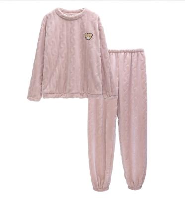 China Ladies Flannel Fall/Winter QUICK DRY Pajamas Long Sleeve Coral Fleece Warm Cute Sweet Around The Neck Home Wear Set for sale