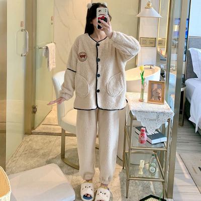 China QUICK DRY Flannel Pajamas Women Winter Thickened Coral Fleece Warm Home Wear Pajamas Autumn And Winter Suit New for sale