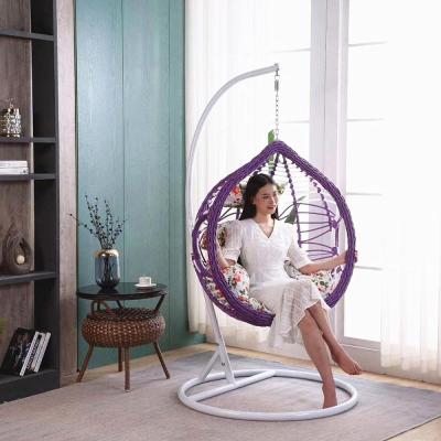 China Super Comfortable High Quality Swing Chair With Stand Outdoor Egg Chair Garden Leisure Rattan Swing Basket Indoor Hanging Chair With Cushion for sale