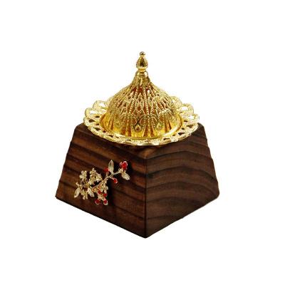 China Ramadan Incense Burner Gold Metal Mubkhara Arabian Censer Holders Bakhoor Charcoal Burner for sale