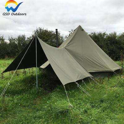 China Water Proof Customized Family Canvas Bell Tent Glamping Stretch Tent Bell Teepee Military Outdoor Hunting Canvas Tent With Jacket Stove for sale