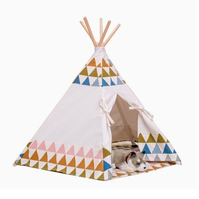 China High Quality Wholesale Warm Breathable Dog Teepee Pets Dog Indian Indoor Dog Tent Puppy Cat Play Tipi Tent With Mat All Season Pet Tent for sale