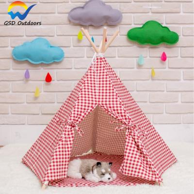 China Customized Breathable Indian Pet Tent Canvas Teepee Cage Foldable Indoor Pet Play Tent For Dog Cat House Tent New Style for sale