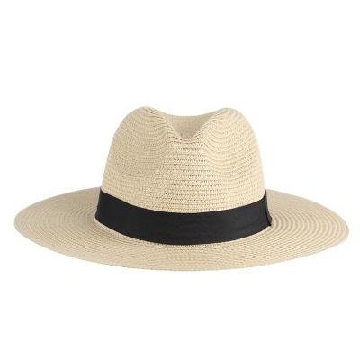 China Wholesale Fashion UPF50+ Roll Up Wide Brim Panama Straw Hat Women Straw Cowboy Hat Belt Women Straw Buckle Fedora Beach Sun for sale