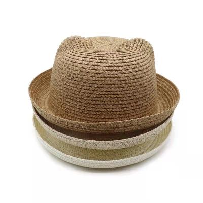 China Wholesale striped Korean version of the cute bear hat can be diy antler straw hat summer beach sunscreen outdoor curling hat for sale