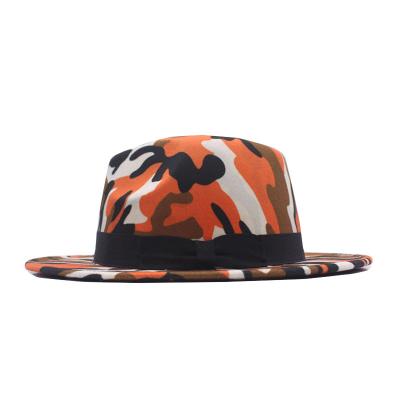 China Fashion European and American printing woolen hat \ comfortable foreign trade \ durable jazz camouflage hat ladies big brim black bow top hat for sale