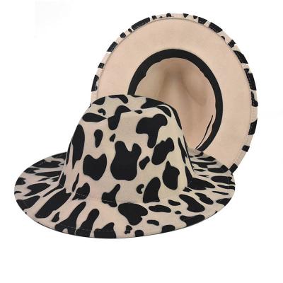 China Fashion \ top hat European and American imitation wool felt hat large brim fashion top hat Amazon new leopard print comfortable \ durable wool for sale