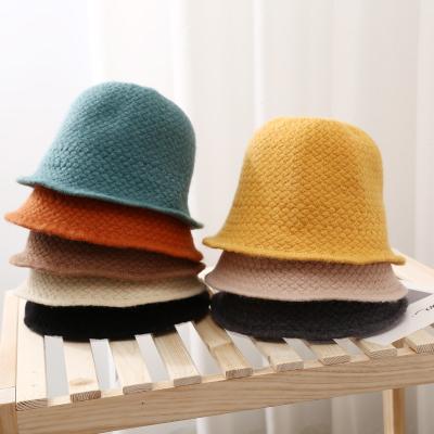 China Fashion Women's Wool Knitted Korean Version All-match Fashion Blue Bucket Hat Winter Bucket Hat for sale