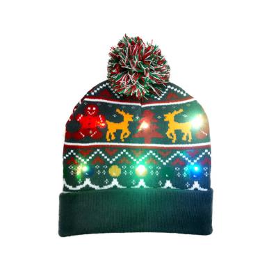 China COMMON Christmas LED Knitted Light Up Hat Unisex Winter Beanie Sweater Cap With Colorful LED For Christmas New Year for sale