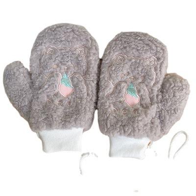 China Female Cute Bear Winter Gloves Comfortable For Adults Or Students Plus Thick Velvet Warm Cartoon Windproof Mittens for sale