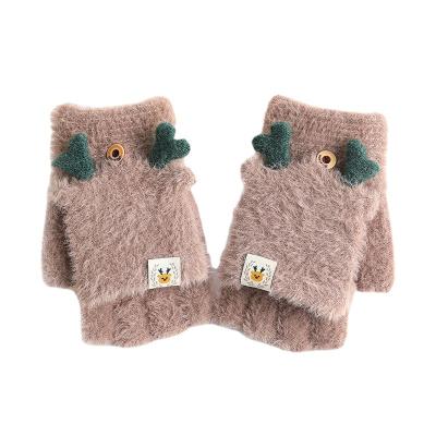 China Wholesale Comfortable Autumn And Winter Student Antlers Flip Half-finger Learning Household Gloves Cute Jacquard Warm Gloves for sale