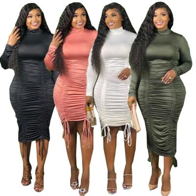 China Wholesale Plus Size Autumn Anti-Static Solid Clothing Long Sleeve Plus Size Women Dress Autumn Spring Wear for sale