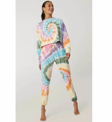 China Ne OEM Breathable Hot Sale Customized Tracksuit Women Long Sleeve Shirts And Gaiters Tie Dye 2 Piece Set for sale