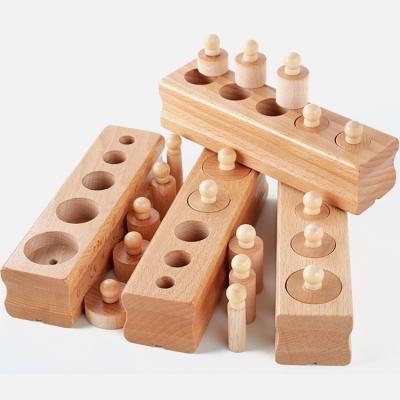 China DIY TOY Teaching Aid Knobbed Pressure cylinder block Montessori wooden preschool educational toys sensory material for kids set for sale