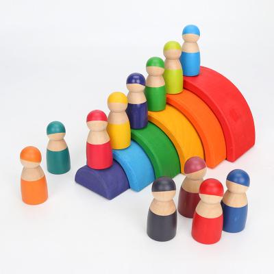 China De Toy Wholesale Wooden Large Building Blocks Kids 11Pcs Pastel Semi Circle Electronic Blocks Building Toy Rainbow Stacker for sale