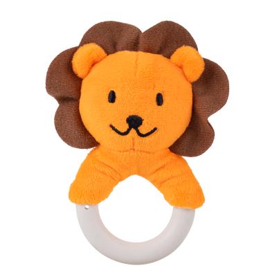 China Wooden Rattle Cardboard Soft Toothbrush Silicone Ring Heart Sensory Training Teether Toys Animal Shaped Wooden Baby Teethers for sale