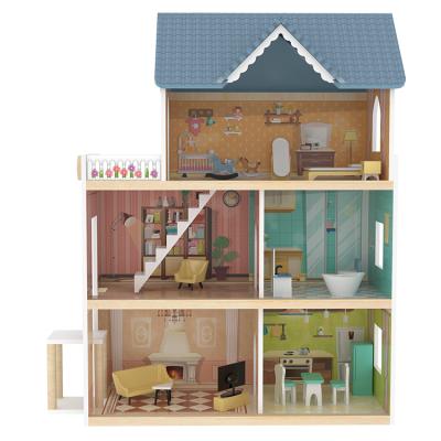 China Modern DIY Toy Wood Dollhouse Kid Toys Dollhouse Set Modern Packing Box Bedroom Children Toys for sale