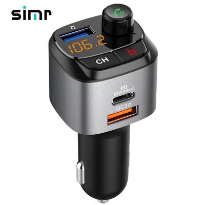 China Simr BT5.0 Bass Kit Handsfree QC3.0 PD18W Fast Car Charger Car MP3 Player FM Radio FM Radio Bluetooth Transmitter Mp3 Transmitter For Car for sale