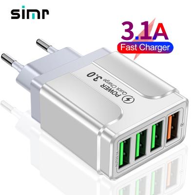 China simr 4 USB QC3.0 Quick Fast Charger 4 Ports Smart Match Charging Socket Mobile Phone Adapter Travel USB Wall Charger EU/USA for sale