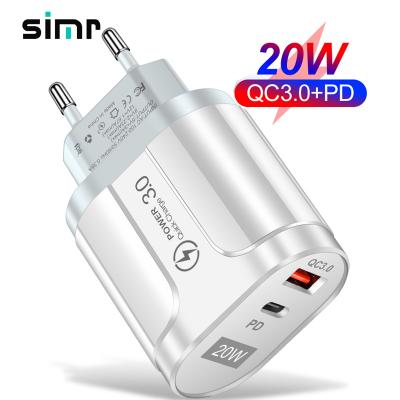 China Safe Convenient simr US EU Plug PD+QC3.0 Charger PD+QC3.0 USB Wall Charger Super Fast Charger For iPhone 13/12 for sale