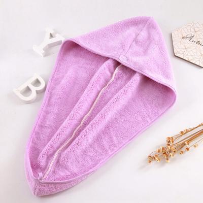 China Wholesale Viable Ladies Bath Solid Color Luxury Absorbent Coral Fleece Towel Cap Quick Drying Shower Cap for sale