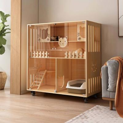 China Removable Cover Manufacturers wholesale hot selling pet cage & house multi-functional cat cage large pet furniture solid wood cat villa for sale