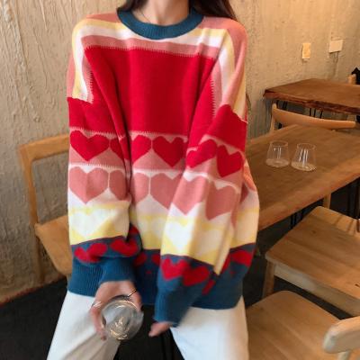 China Korean New Winter Anti-Wrinkle Red Women Sweater Women's Winter Clothes Christmas Sweaters Net Love Color Knitted Loose Coat Sweater for sale