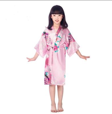 China Polyeter spandex ecowalson child satin kimono robes for girls children sleepwear floral peacock flower robe for spa wedding birthday nightgown for sale