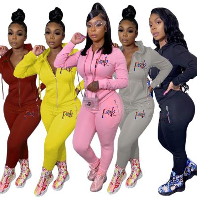 China New Breathable Pink Letter Print Tracksuits Women 2 Piece Set Autumn Street Hoodies Tops Jogger Set Suits 2pcs Casual Team Sweatsuits for sale