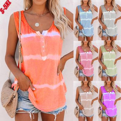 China 2021 hot sale women fashion anti-shrink style colorful tie dye printed twist tank tops T-shirt sleeveless blouses and tops for ladies for sale