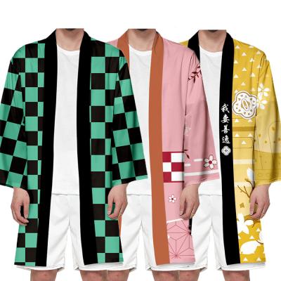 China New Japan Polyester Long Anime Demon Slayer Kamado Tanjirou Nezuko Cartoon Pajamas Robe Bathrobe Cloak Hot Cute Kimono Gift for sale