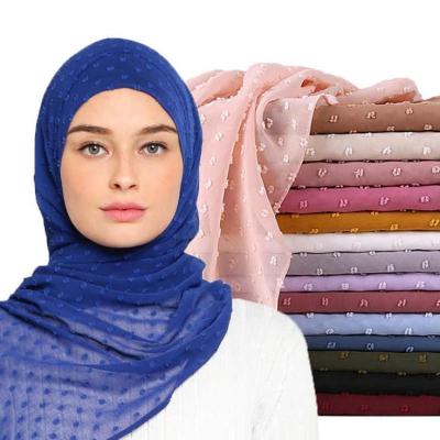 China Factory Long Pearl Pleated Chiffon Hijab Three Dimensional Plum Blossom Pom Pom Bubble Bawal Scarf Shawl Jacquard for sale