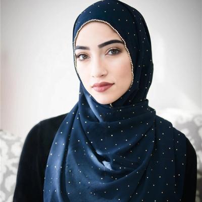 China Best Quality Heavy Women Diamond Chiffon Hijab Scarf For Long Factory Sale Full Cover Hot Islamic Muslim Stone Bead Rhinestones Big Rhinestones for sale