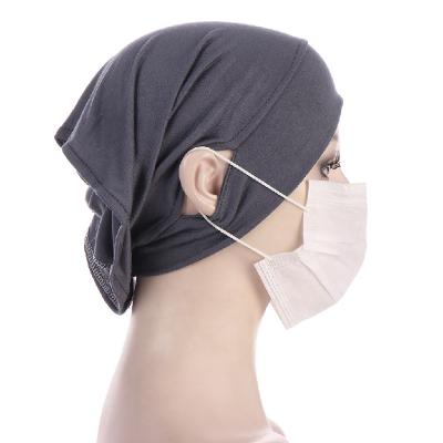 China Factory Long Cotton Under Scarf Stretch Tank Top Hijabs Inner Around Turban Female Front Ear-slit Hijabs Covers With Ear Hole for sale