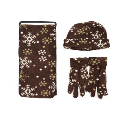 China Wholesale Custom Cheapest Long Factory Logo Snowflake Design Winter Fleece Scarf Hat Glove Sets for sale