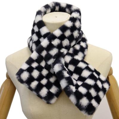 China Newest Women's Scarf Women's Lightweight Padded Faux Rabbit Fur Plaid Neck Cover Scarf Cotton Elegant Soft Warm Shawls Black White for sale