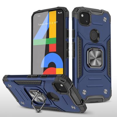 China Anti Drop Heavy Armored Phone Cases For Pixel 4A , Cell Phone Google Cases With Ring Frame Bracket for sale