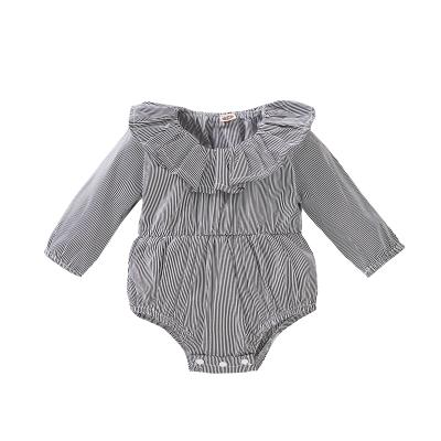 China Popcorn Pajamas Puff Sleeve Waffle Cotton Solid Color Baby Clothes Popular Oversized Romper for sale