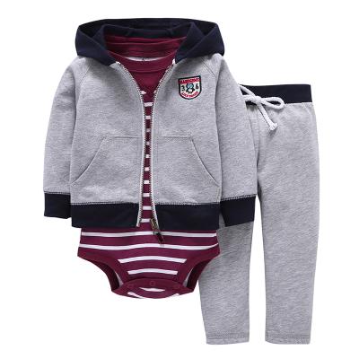 China Spring Boys 3Pcs Anti-Shrink Newborn Baby Clothes Sets Clothing With Hat for sale