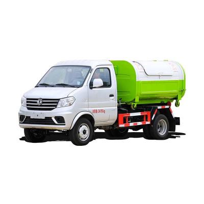 China Hotels Factory Direct Selling Dongfeng Hook Lift Garbage Truck With 3 Cube Household Garbage Container for sale