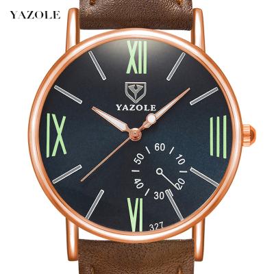 China YAZOLE Z 327 Waterproof Luminous Men's Unique Style Roman Scale Leather Watch Strap Design Leisure Business Best Price for sale