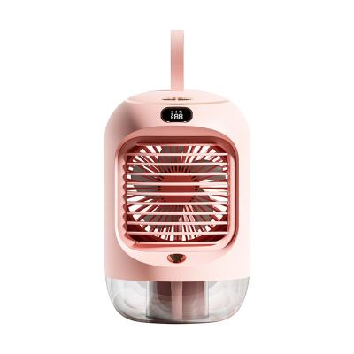 China Portable Hotel USB Rechargeable Mist Water Spray Fan Humidifier Mini Desktop Fan with Colors Night Light for sale