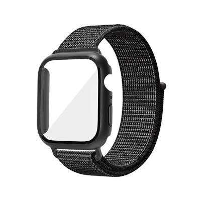 China Fashion Top Selling Sport Strap Nylon Watch Wrist Band With PC Glass Case For Apple Watch 7 41mm 45mm Watch Band Case for sale